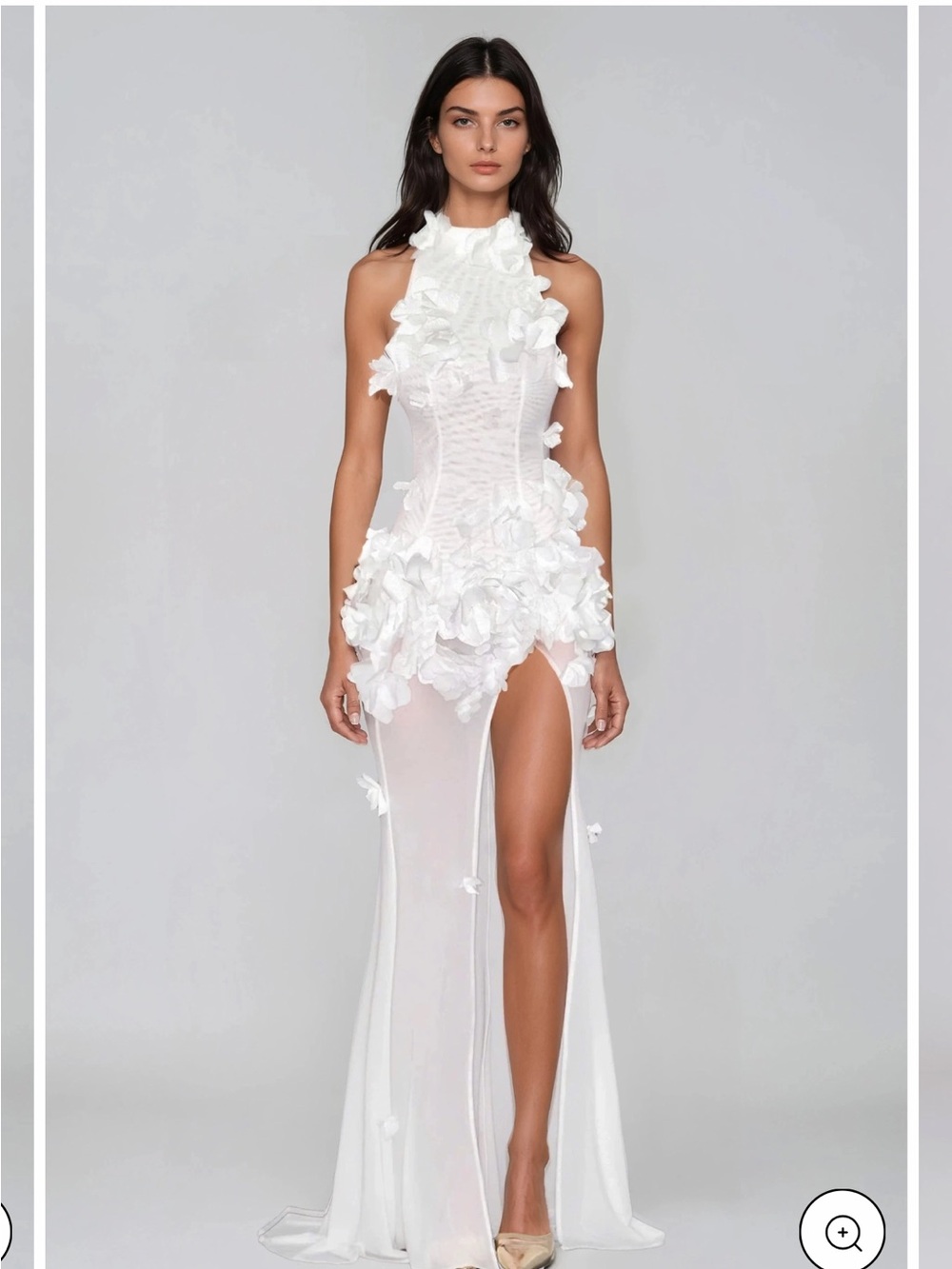 White High-Neck Floral Appliqué Sheer Wedding Gown